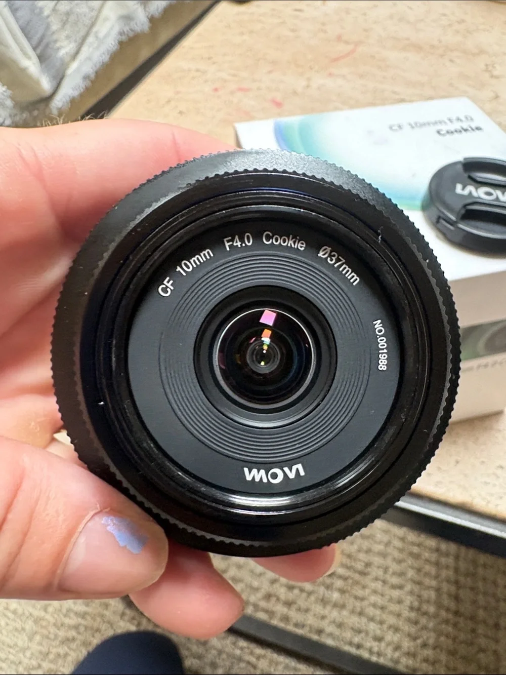 LAOWA CF 10mm F4.0 Cookie Lens - White with Blue/Green Accent Brand NEVER USED